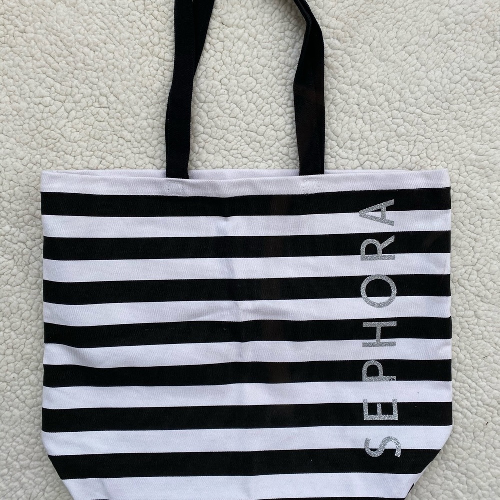 2/$20🌈 NEW! 🖤🤍🖤 SEPHORA TOTE BAG WITH GLITTER